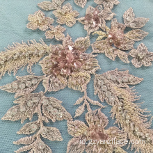 Oranye Berat Pekerjaan Tangan Beaded Embroidery Lace Fabric